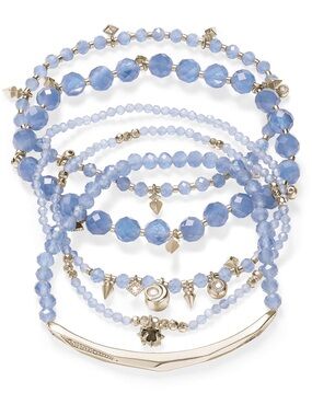 Kendra Scott Supak Light Blue and Silver Beaded Multi-Row Bracelet Stack NWT